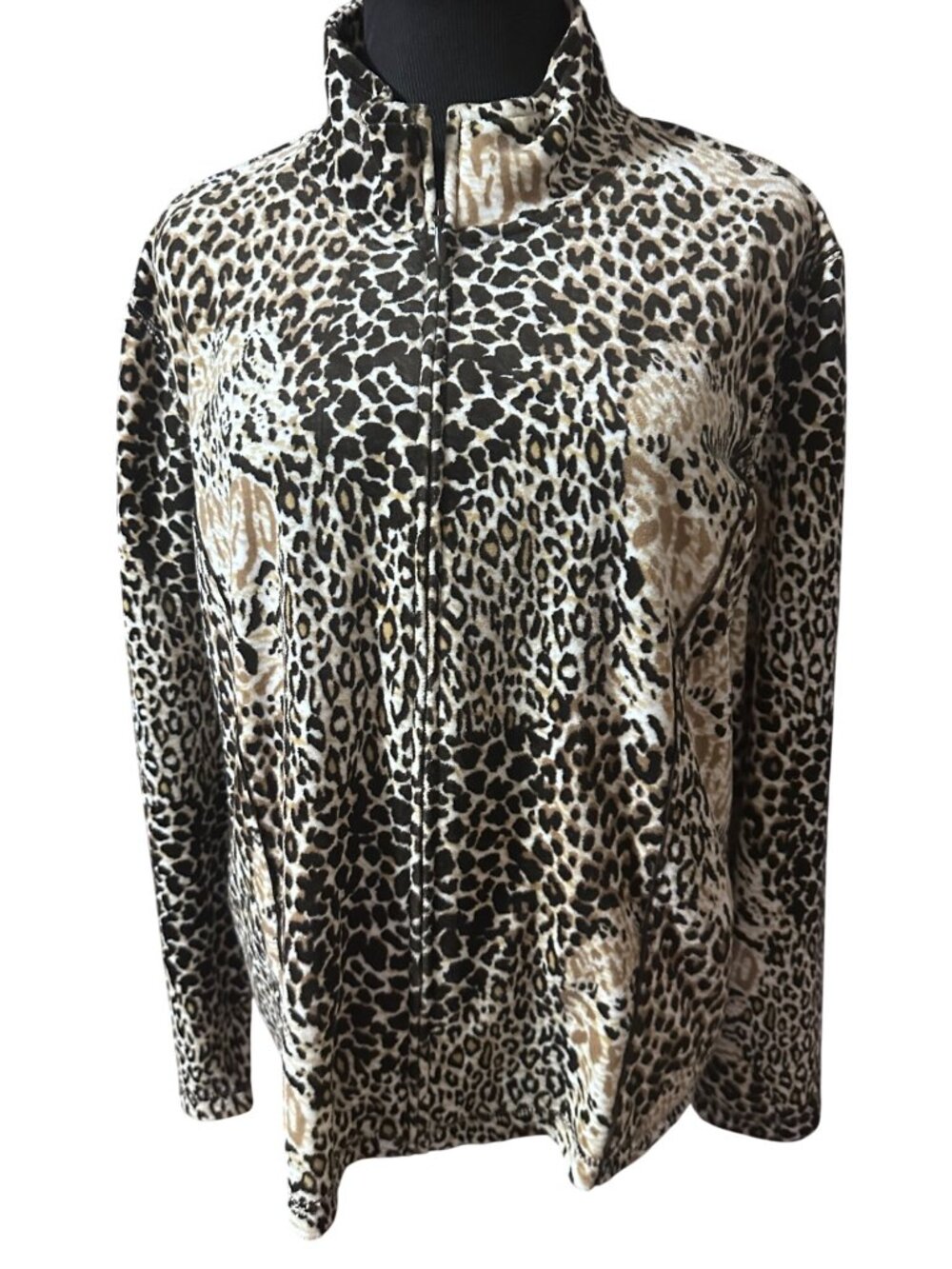 Kim Rogers tan and black leopard print zip jacket size L
